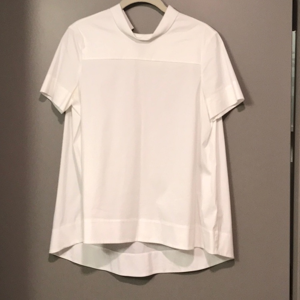 COS White Collared & Ribbon Neck High-low Top